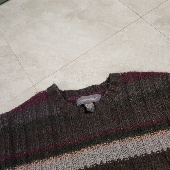 VTG Banana Republic Mens XL Ribbed Striped Lambs Wool Blend Crewneck Sweater - Picture 4 of 8